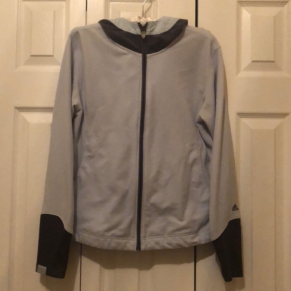 Adidas women's blue hooded zip up - Picture 1 of 4